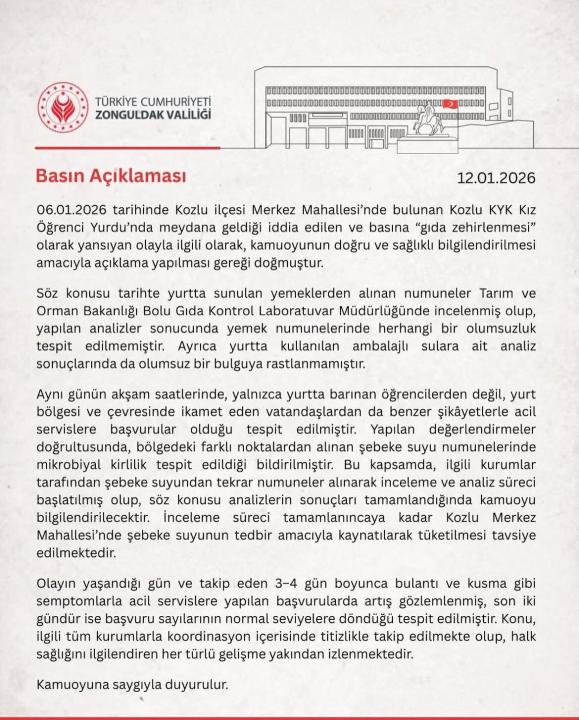 Zonguldak'ta öğrencilerin zehirlenmesinin sudan olduğu açıklandı Zonguldak'ta öğrencilerin zehirlenmesinin sudan olduğu açıklandı